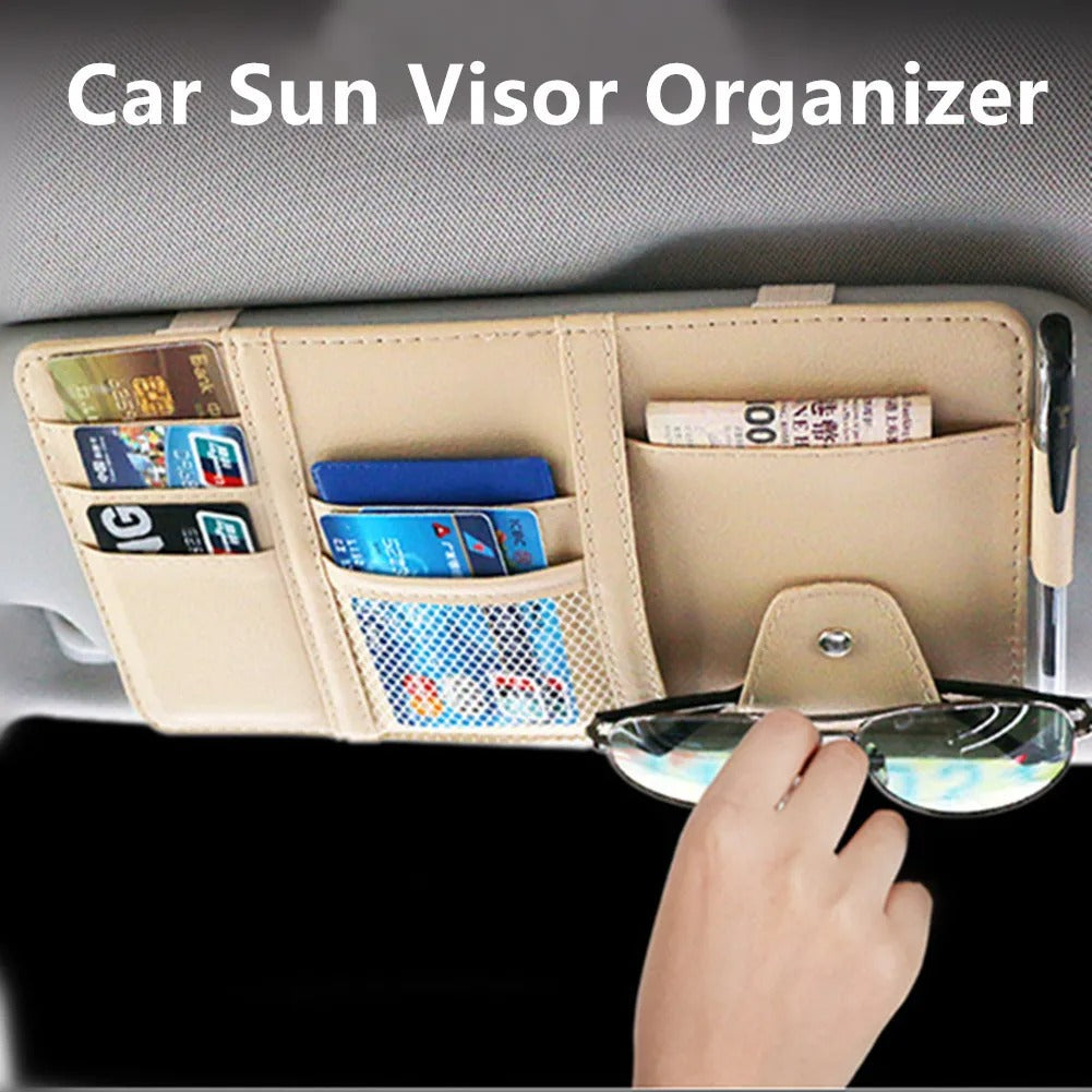 Car Styling Visor Organizer - Auto Sun Visor Storage Pouch - Delicate Leather