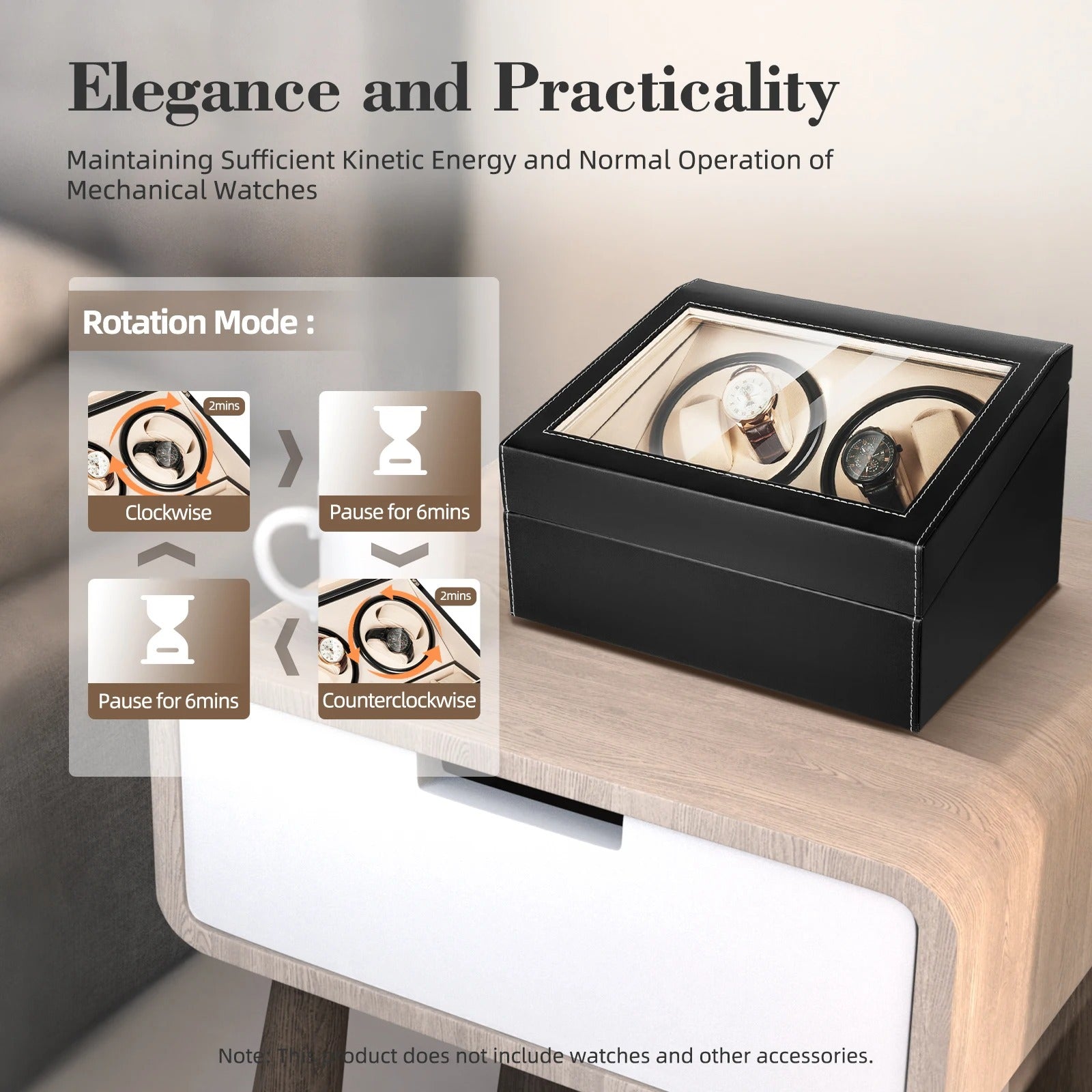 4+6 Automatic Rotation Leather Wood Watch Winder Storage Display Case with Pillow, Luxury Box - Delicate Leather