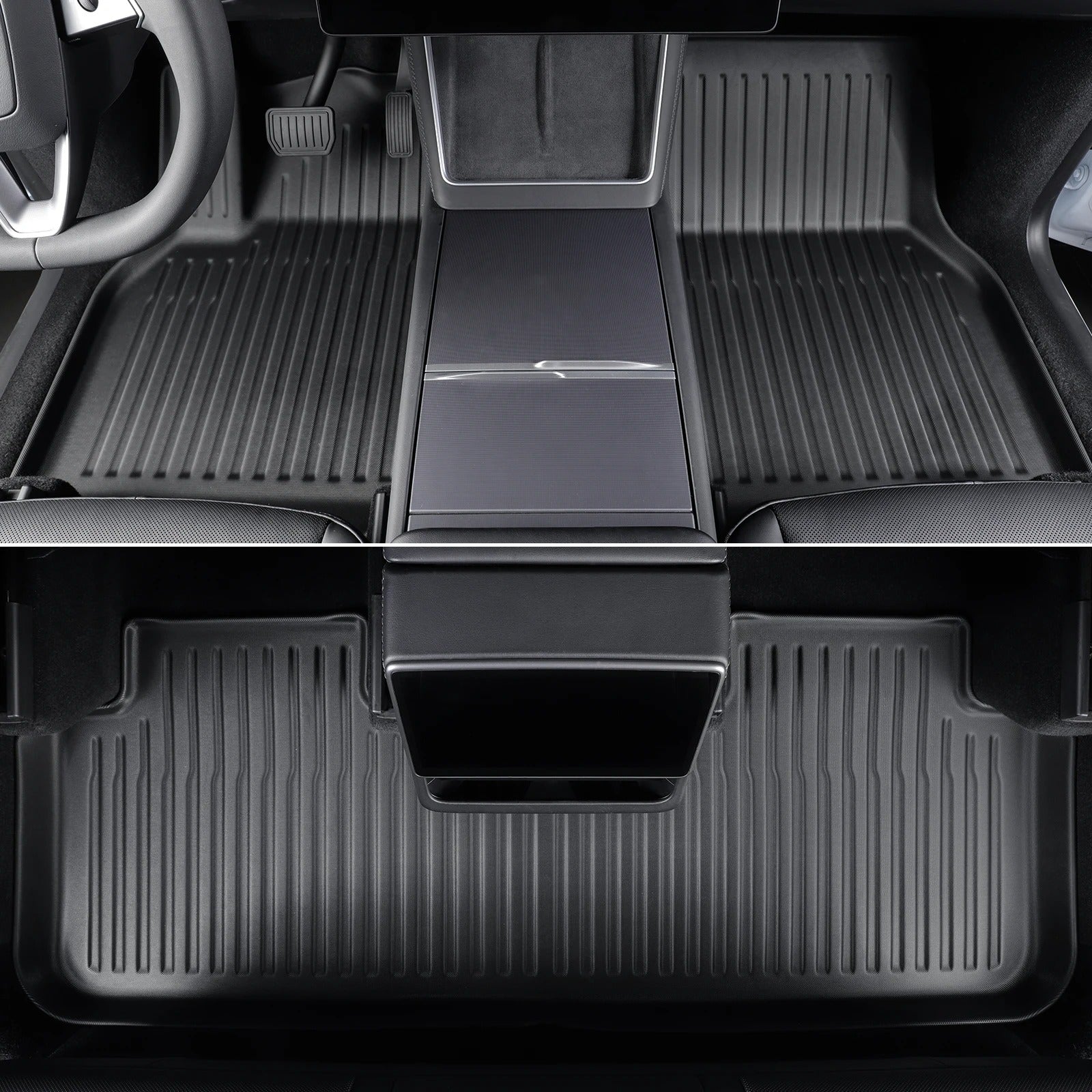 TPE Floor Mats with Door Sill Covers for Tesla Model Y 2025+ (5-Seater, Left-Hand Drive) - Delicate Leather