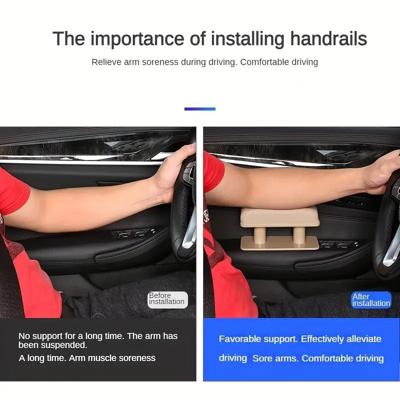 Car Armrest Cushion – PU Leather Adjustable Height Elbow Rest for Left and Right, Center Console Booster for Long-Distance Travel Comfort - Delicate Leather