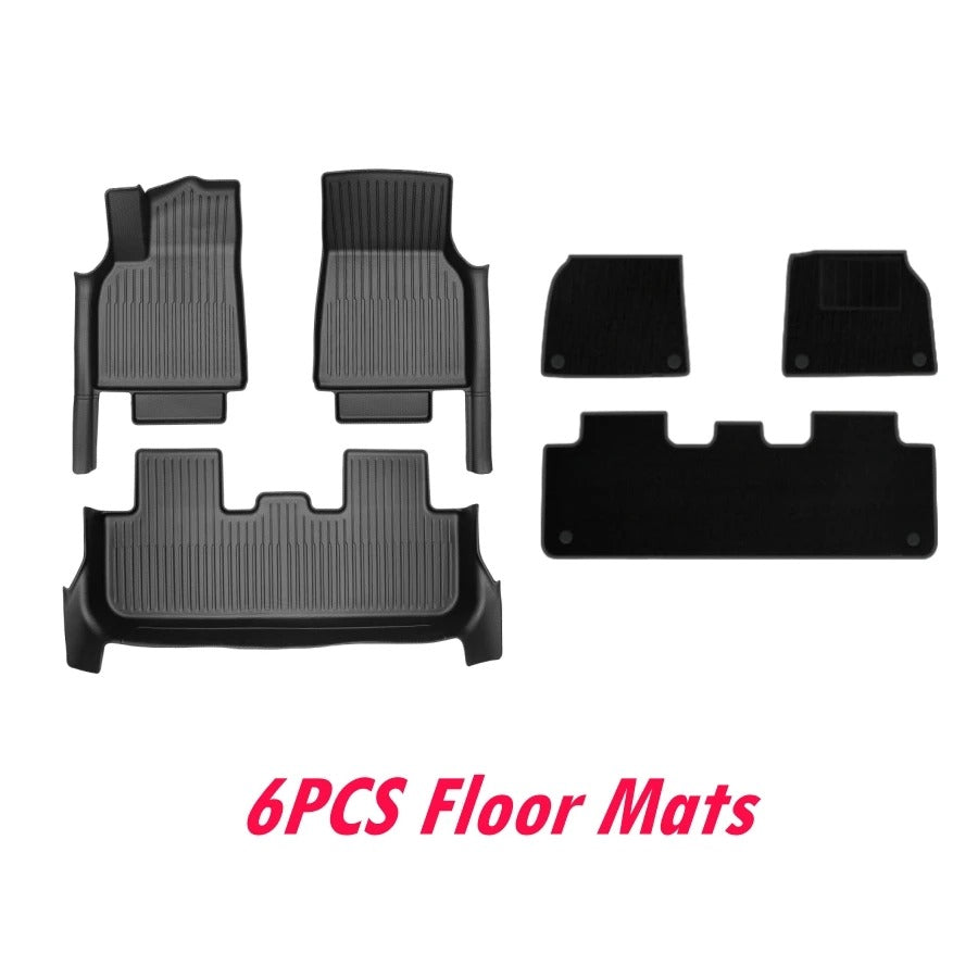 TPE Floor Liners for Tesla Model Y Juniper 2025 – Full Set with Door Sill Protectors, Front Rear Cargo Mats - Delicate Leather