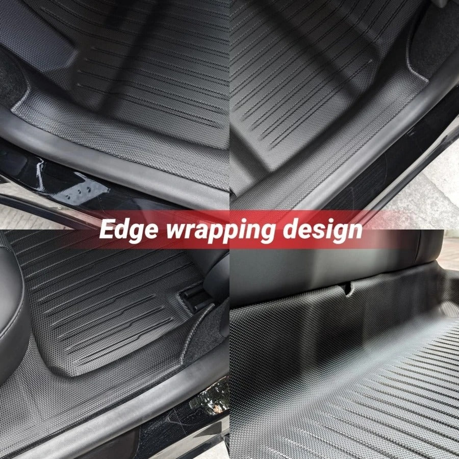 TPE Floor Liners for Tesla Model Y Juniper 2025 – Full Set with Door Sill Protectors, Front Rear Cargo Mats - Delicate Leather