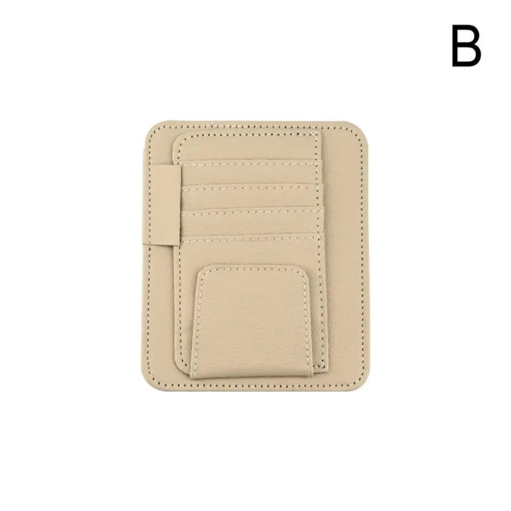 Car Sun Visor Organizer - Multi-Pocket Business Card Storage Management - Sunglasses Holder Visor Accessories for Auto Interior - Delicate Leather