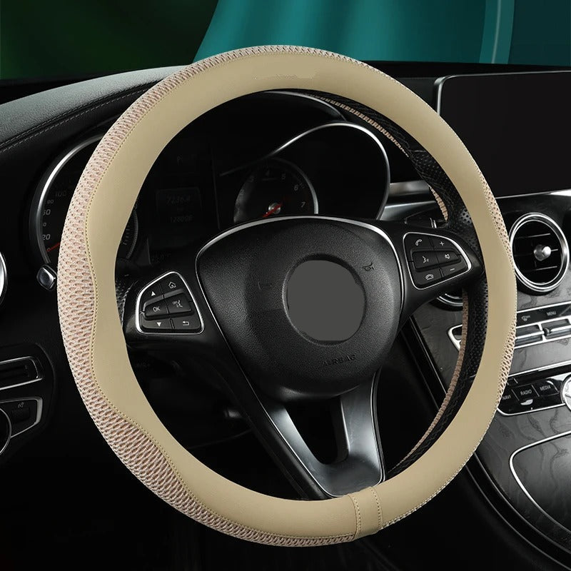 PU Leather Ice Net Steering Wheel Cover – Ventilated, Anti-Slip & Comfortable Grip - Delicate Leather