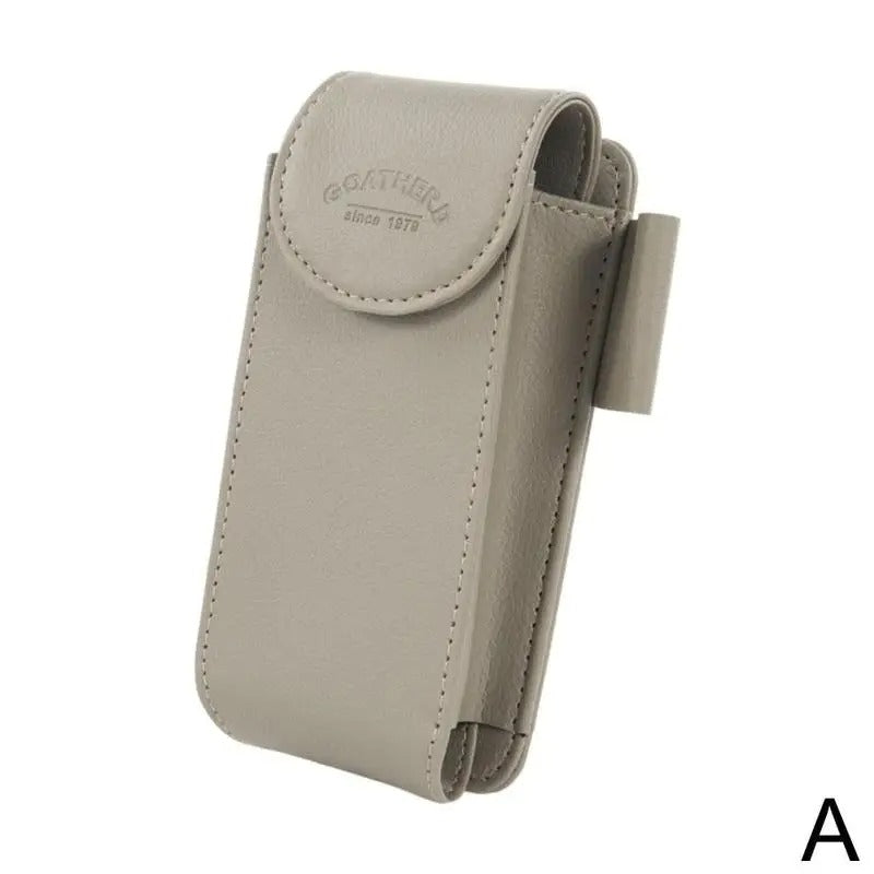 Car Sunglass Holder - PU Leather Sun Visor Glasses Case Organizer - Delicate Leather