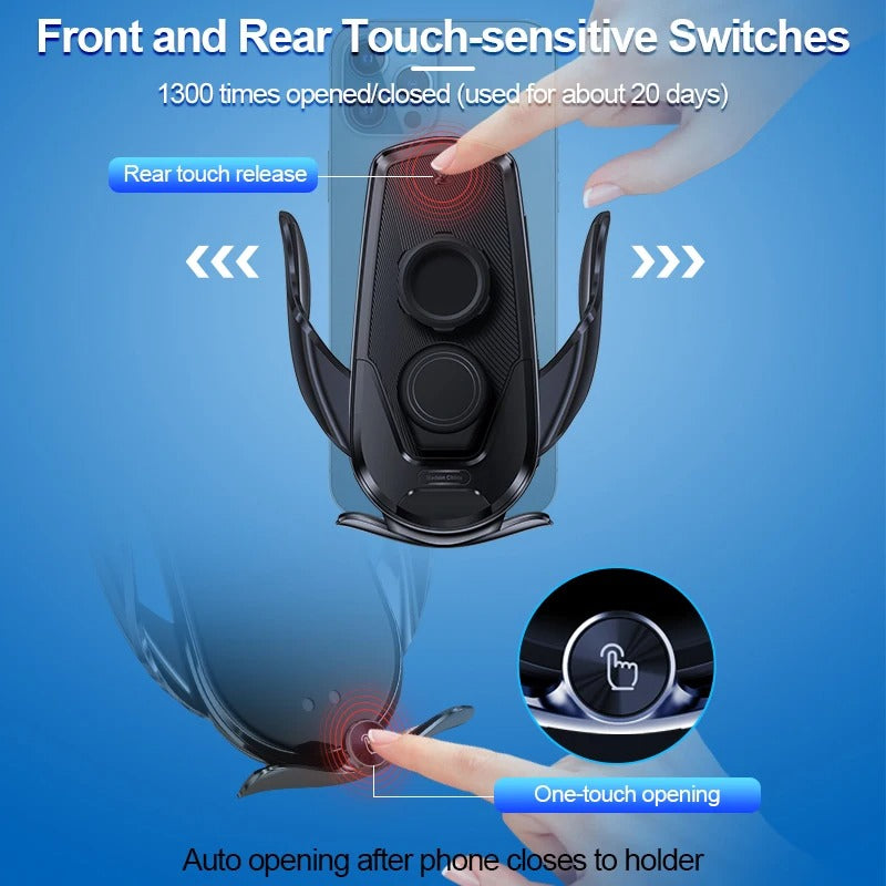 Universal Car Cell Phone Holder Bracket 15W Wireless Charging Handsfree Phone Holder for Dashboard, Windshield, Vent - Delicate Leather