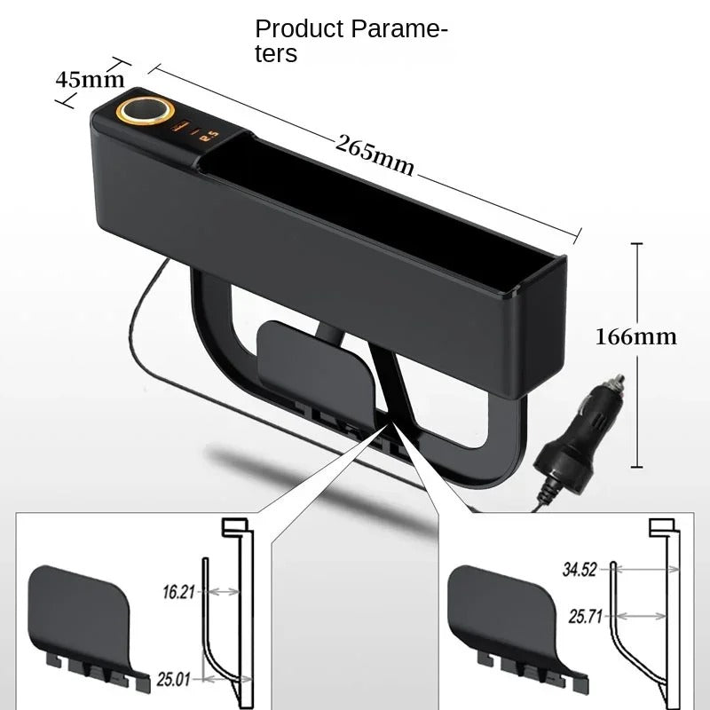 Car Seat Gap Filler Organizer 52W Charging Car Organizer Storage Box Base Removable Seat Gap Filler for Car Organizer Front Seat - Delicate Leather