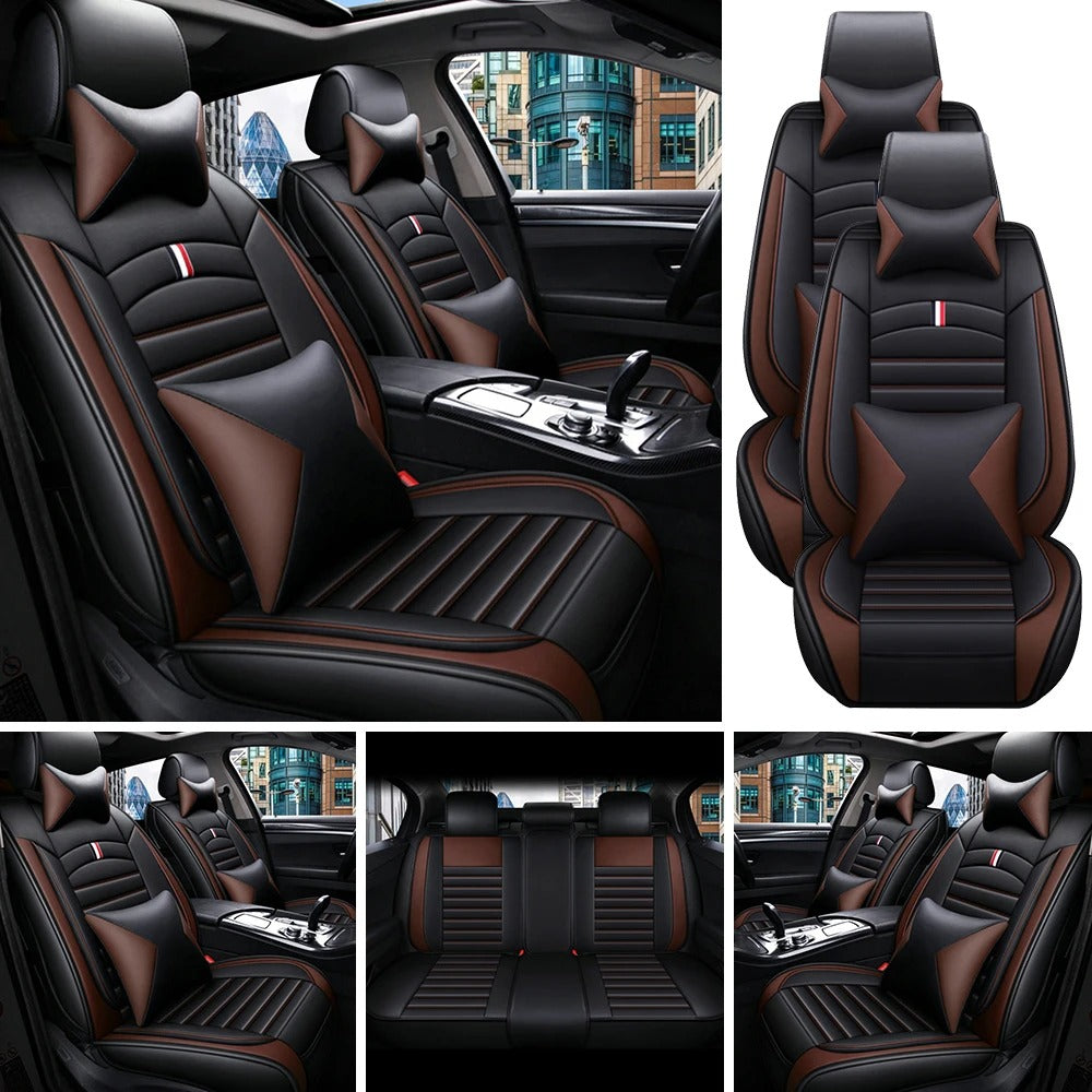 Universal 5-Seats PU Leather Car Seat Covers Full Set – Waterproof, Anti-Scratch, All-Season Protection for Front & Rear Seats