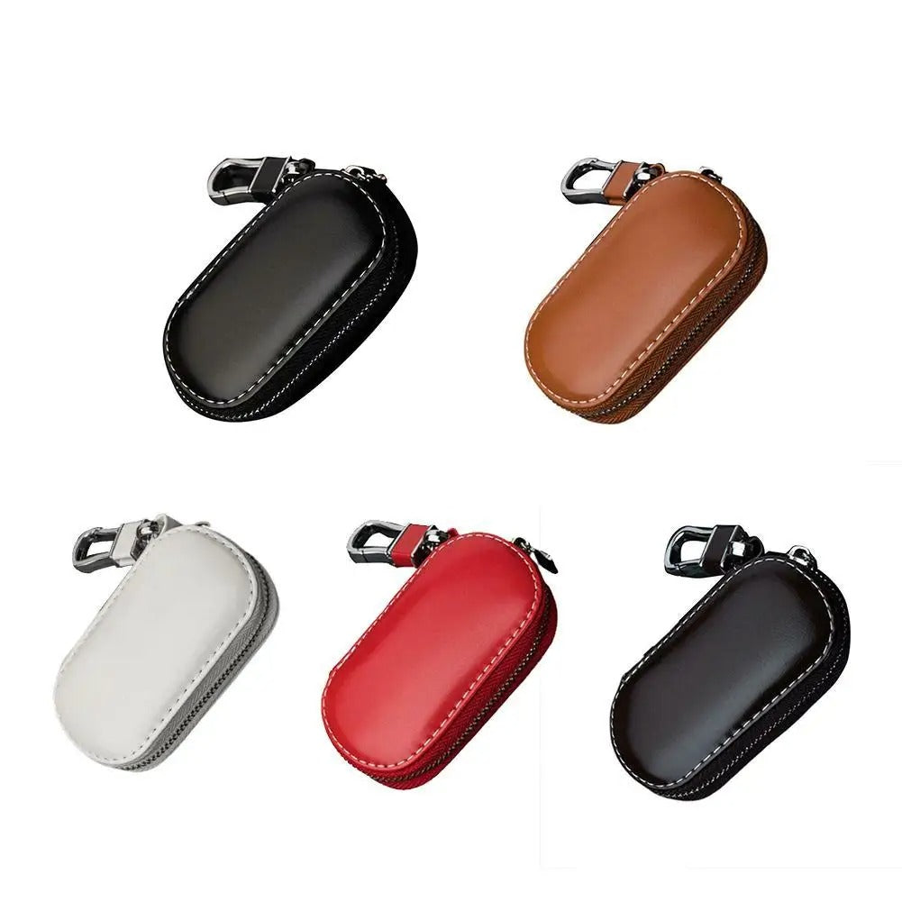 Universal Car Key Case – PU Leather Key Fob Pouch with Zipper and Chain Hook - Delicate Leather