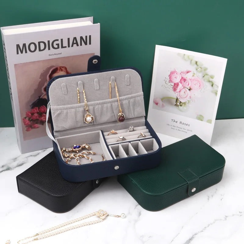 Jewelry Box - Portable Jewelry Organizer Travel Case Leather Earrings Necklace Ring Display Jewelry Storage Box