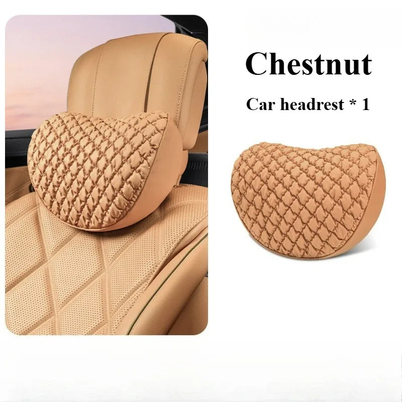 Luxury Leather Car Neck & Lumbar Pillow Set – Ergonomic Memory Foam Headrest and Waist Support for Auto Seats - Delicate Leather