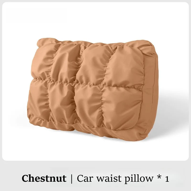 Car Neck Pillow and Lumbar Support Set – Soft Leather Seat Headrest and Back Cushion, Universal Fit - Delicate Leather