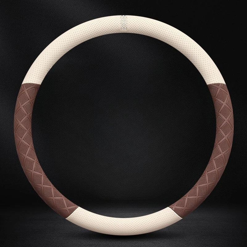 38cm Universal Leather Car Steering Wheel Cover Anti-Slip Breathable Steering Wheel Protector - Delicate Leather