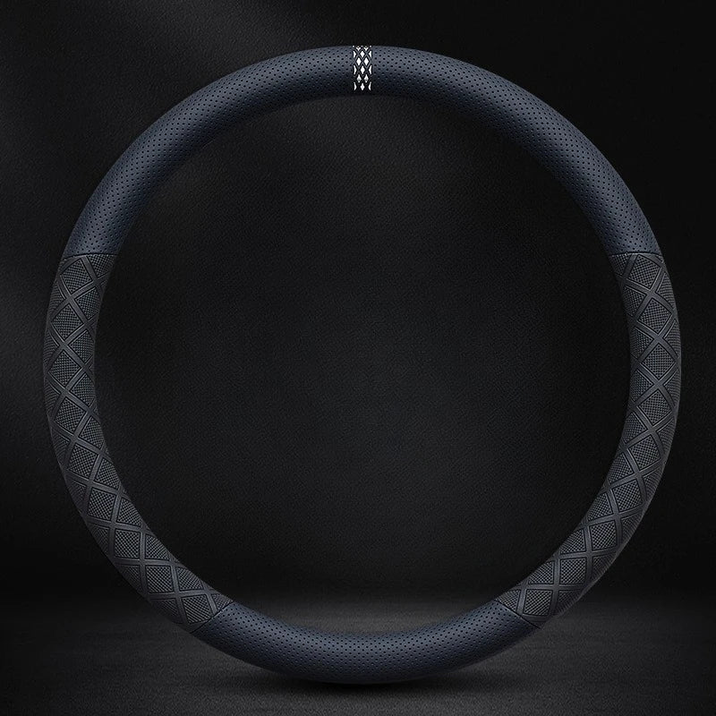 38cm Universal Leather Car Steering Wheel Cover Anti-Slip Breathable Steering Wheel Protector - Delicate Leather