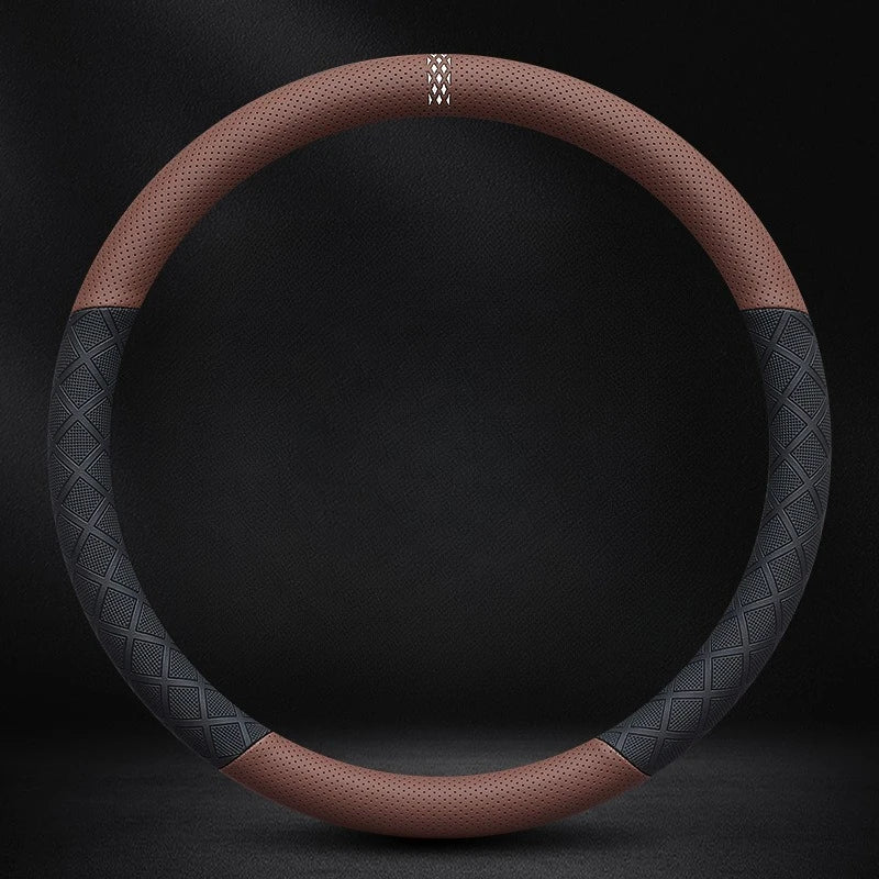 38cm Universal Leather Car Steering Wheel Cover Anti-Slip Breathable Steering Wheel Protector - Delicate Leather