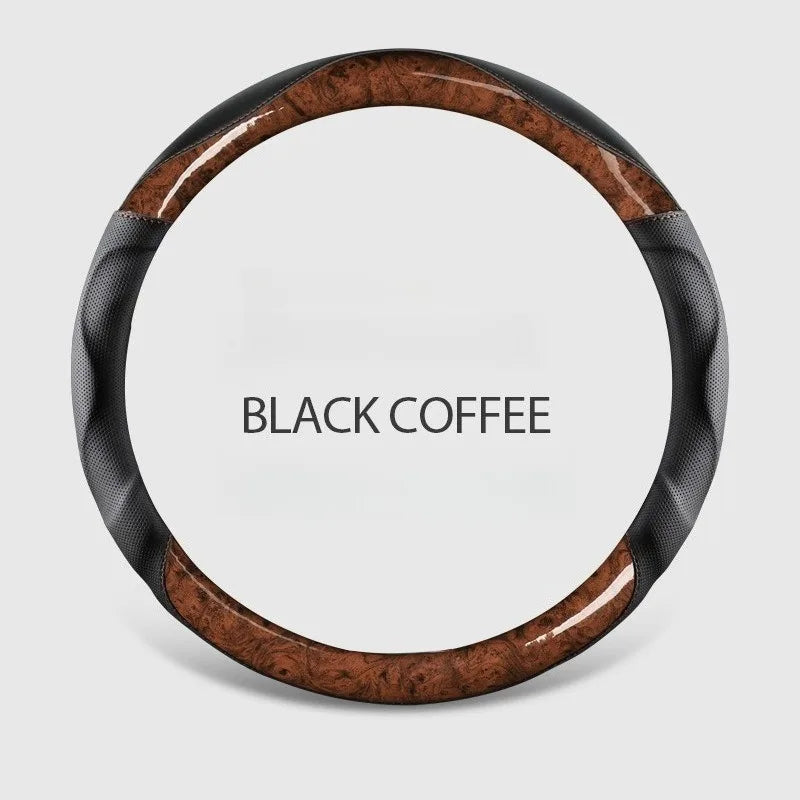 Wood Grain Steering Wheel Cover – Universal Microfiber & Carbon Fiber Leather, 3D Anti-Slip Grip, Breathable All-Season Car Accessory - Delicate Leather