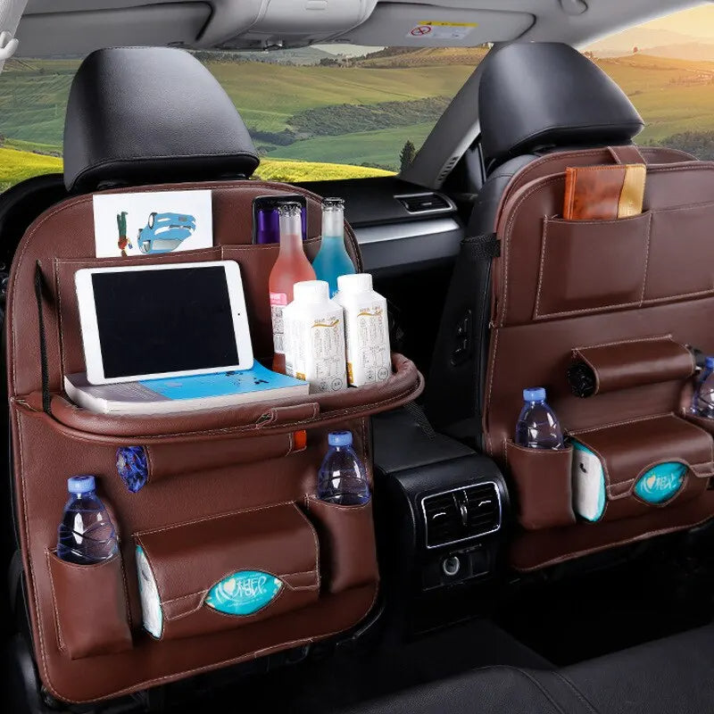 Backseat Organizer With Tablet Holder PU Leather, Custom Fit For Your Cars, Backseat Car Organizer, Car Seat Back Protectors Kick With Foldable Table Tray Car Seat Organizer, Car Accessories (SP4)