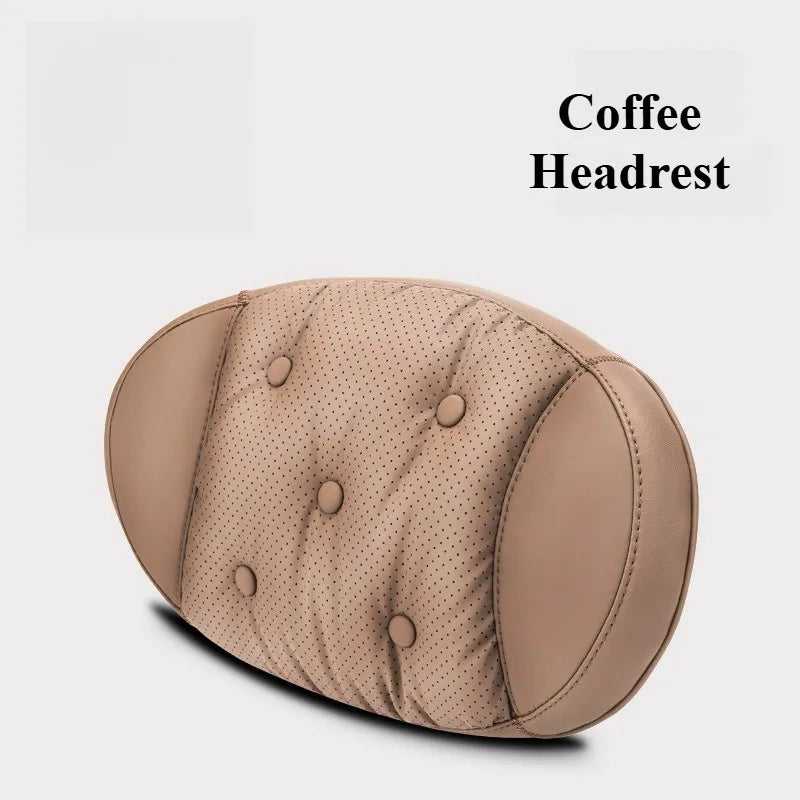Universal Car Headrest & Lumbar Support Cushion – Nappa Leather Neck and Lumbar Pillows for Comfort - Delicate Leather