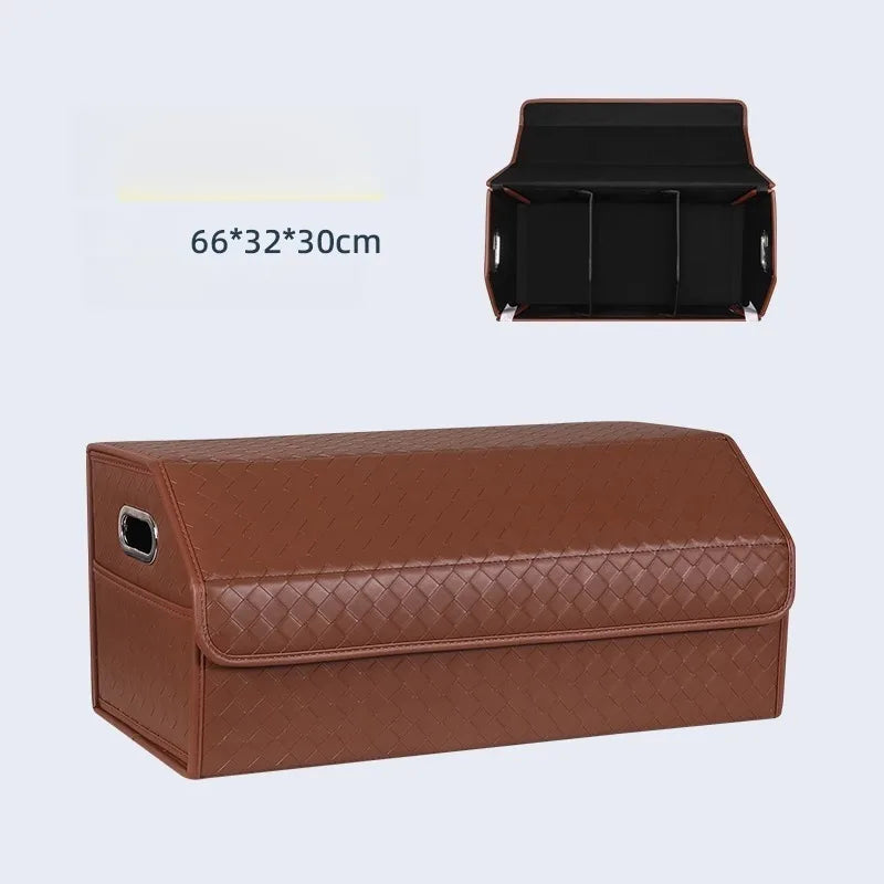 Multi-Functional Folding Trunk Organizer with Nappa Leather - Universal Fit, Waterproof, and Collapsible Design