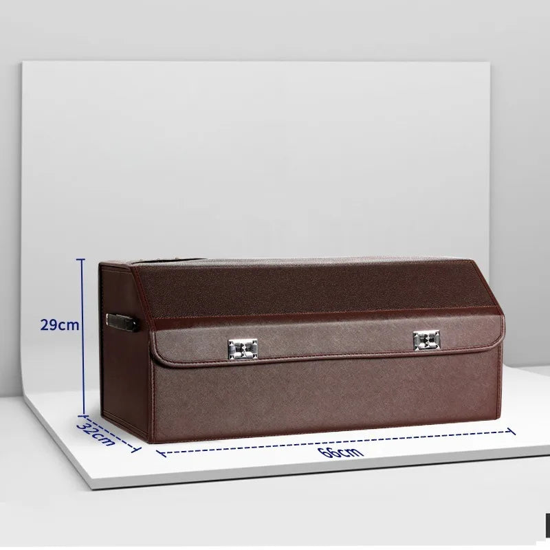 Foldable Car Trunk Storage Box – Large Capacity Leather Organizer for Auto Accessories, Waterproof and Easy to Store - Delicate Leather