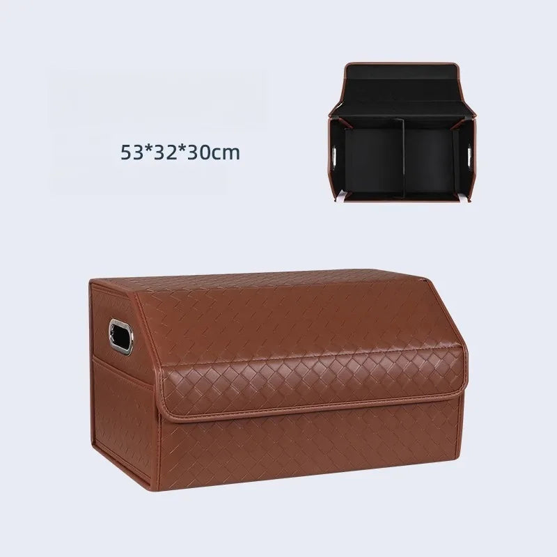 Multi-Functional Folding Trunk Organizer with Nappa Leather - Universal Fit, Waterproof, and Collapsible Design