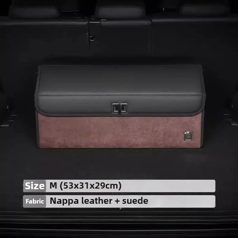 Light Luxury Suede Car Trunk Storage Box - Large Capacity Foldable Car Trunk Organizer - Adjustable Car Storage Organizer Box - Delicate Leather