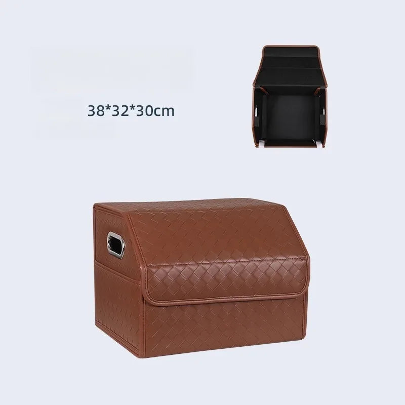 Multi-Functional Folding Trunk Organizer with Nappa Leather - Universal Fit, Waterproof, and Collapsible Design