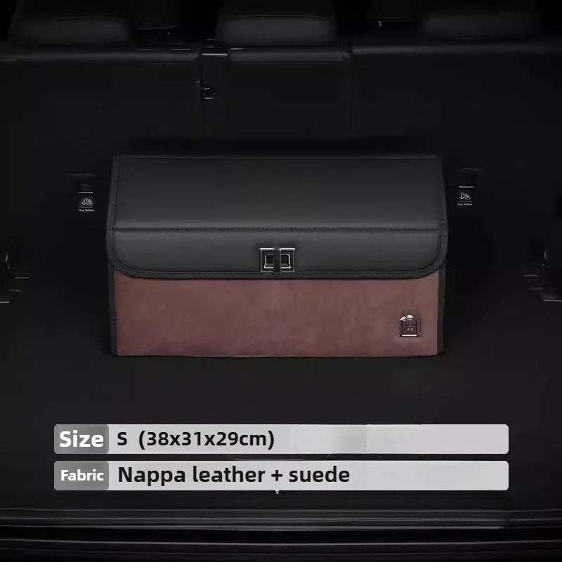 Light Luxury Suede Car Trunk Storage Box - Large Capacity Foldable Car Trunk Organizer - Adjustable Car Storage Organizer Box - Delicate Leather