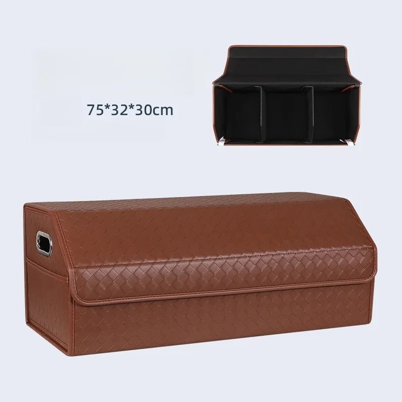 Multi-Functional Folding Trunk Organizer with Nappa Leather - Universal Fit, Waterproof, and Collapsible Design