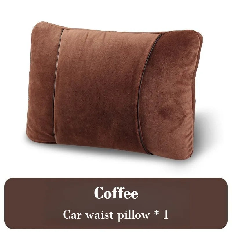 Luxury Plush Car Headrest & Lumbar Support Set – Soft Neck Pillow and Waist Cushion for Comfortable Driving - Delicate Leather