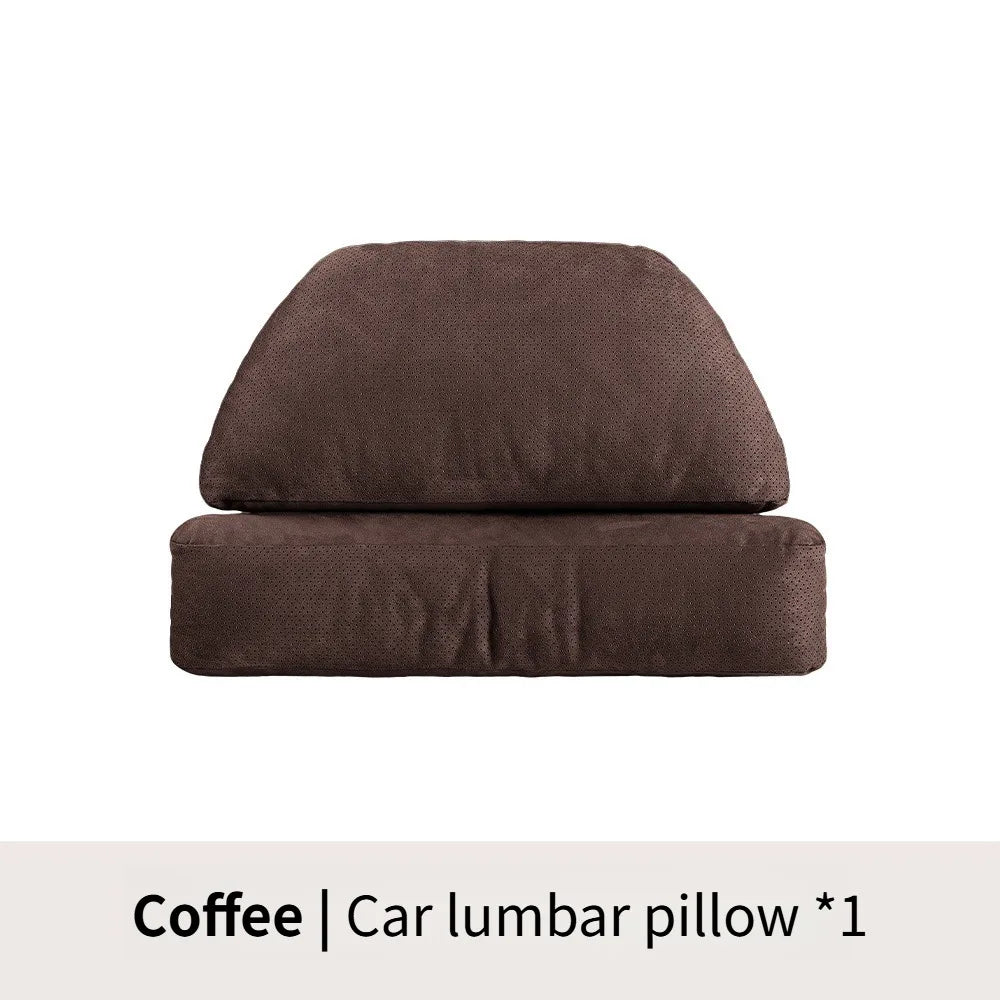 Suede Car Headrest and Lumbar Pillow Set – Universal Neck and Waist Support Cushions for Car Seats - Delicate Leather