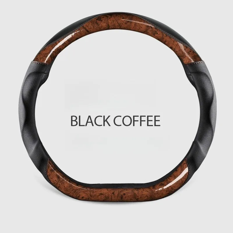 Wood Grain Steering Wheel Cover – Universal Microfiber & Carbon Fiber Leather, 3D Anti-Slip Grip, Breathable All-Season Car Accessory - Delicate Leather