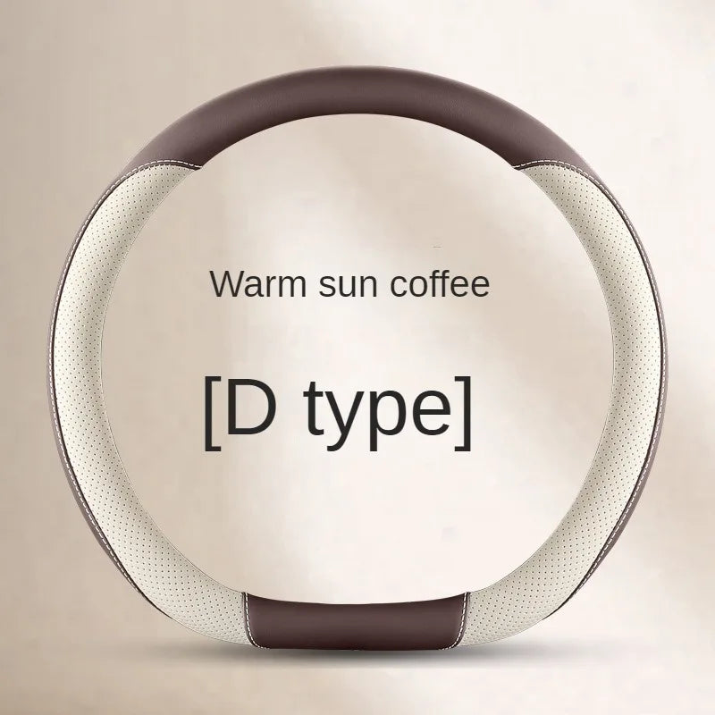 Leather Steering Wheel Cover – Simple Design, Breathable Anti-Slip Handle Cover, Universal D-Ring Fit - Delicate Leather