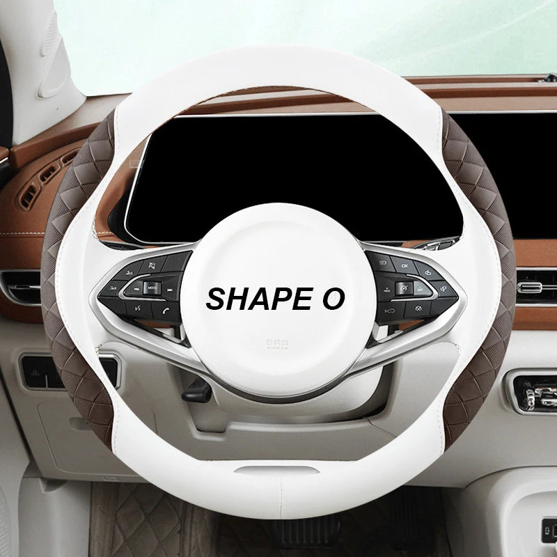 Anti-Slip Leather Steering Wheel Cover 38cm – Two-Tone Sport Style Universal Grip - Delicate Leather