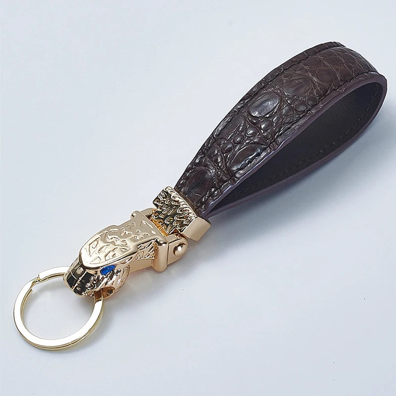 Leopard Head Keychain – Zinc Alloy & Crocodile Pattern Leather Key Ring, Unisex Fashion Pendant, Red - Delicate Leather
