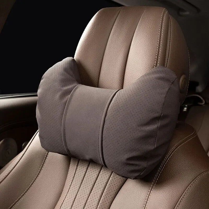 Car Neck & Waist Pillow - Soft Comfort Auto Seat Headrest and Cushion Support for Driving - Universal Fit - Delicate Leather