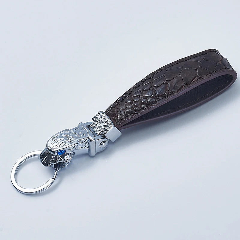 Leopard Head Keychain – Zinc Alloy & Crocodile Pattern Leather Key Ring, Unisex Fashion Pendant, Red - Delicate Leather