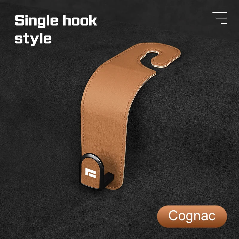 Leather Car Seat Headrest Hook – Auto Seat Back Hanger for Storage & Organization - Delicate Leather