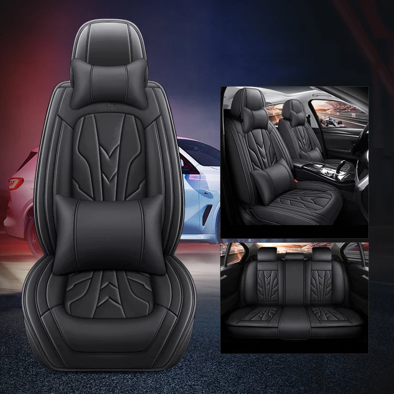 Universal PU Leather Car Seat Covers – Full Protection, Waterproof, Front & Rear Auto Seat Cover for Most Vehicles - Delicate Leather