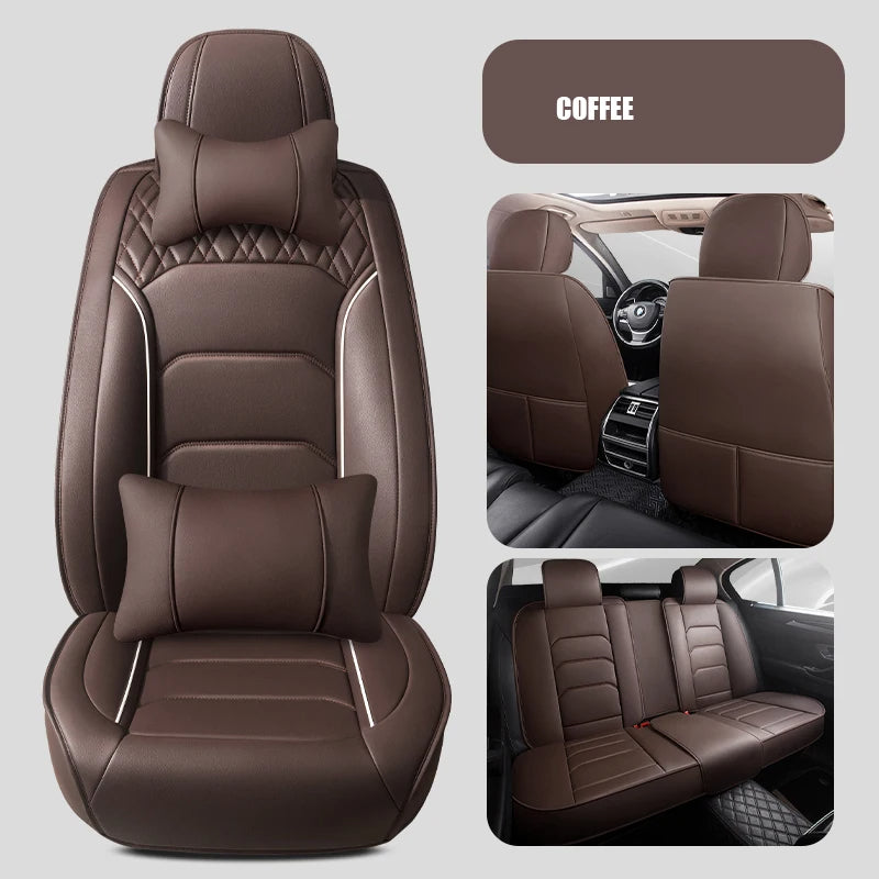 Full Set Leather Car Seat Covers – Waterproof, Universal Fit, Front & Rear Auto Seat Protection for Most Vehicles - Delicate Leather