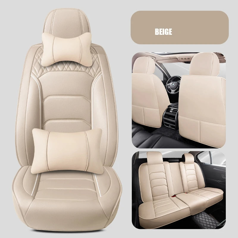 Full Set Leather Car Seat Covers – Waterproof, Universal Fit, Front & Rear Auto Seat Protection for Most Vehicles - Delicate Leather