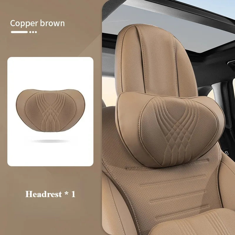Nappa Leather Car Neck Pillow and Seat Pillow - Soft Headrest Lumbar Support for Comfortable Driving - Auto Accessories - Delicate Leather