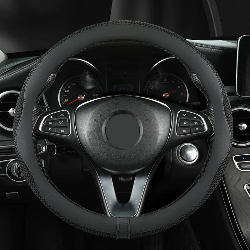 PU Leather Ice Net Steering Wheel Cover – Ventilated, Anti-Slip & Comfortable Grip - Delicate Leather