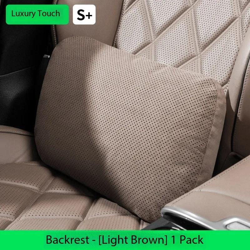 Luxury Suede Car Headrest and Lumbar Cushion Set – Breathable All-Season Support Pillows for Vehicle Seats - Delicate Leather