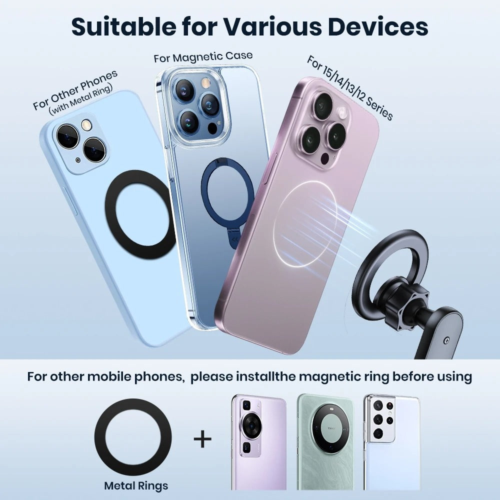 Car Phone Holder - Strong Magnetic Air Vent Mount for iPhone 15/14/13/12 Series - Delicate Leather