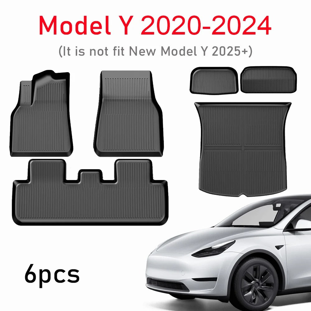TPE Floor & Trunk Mats Set for Tesla Model Y 2021–2025 & Model 3 Highland – Waterproof, Anti-Slip Liner - Delicate Leather