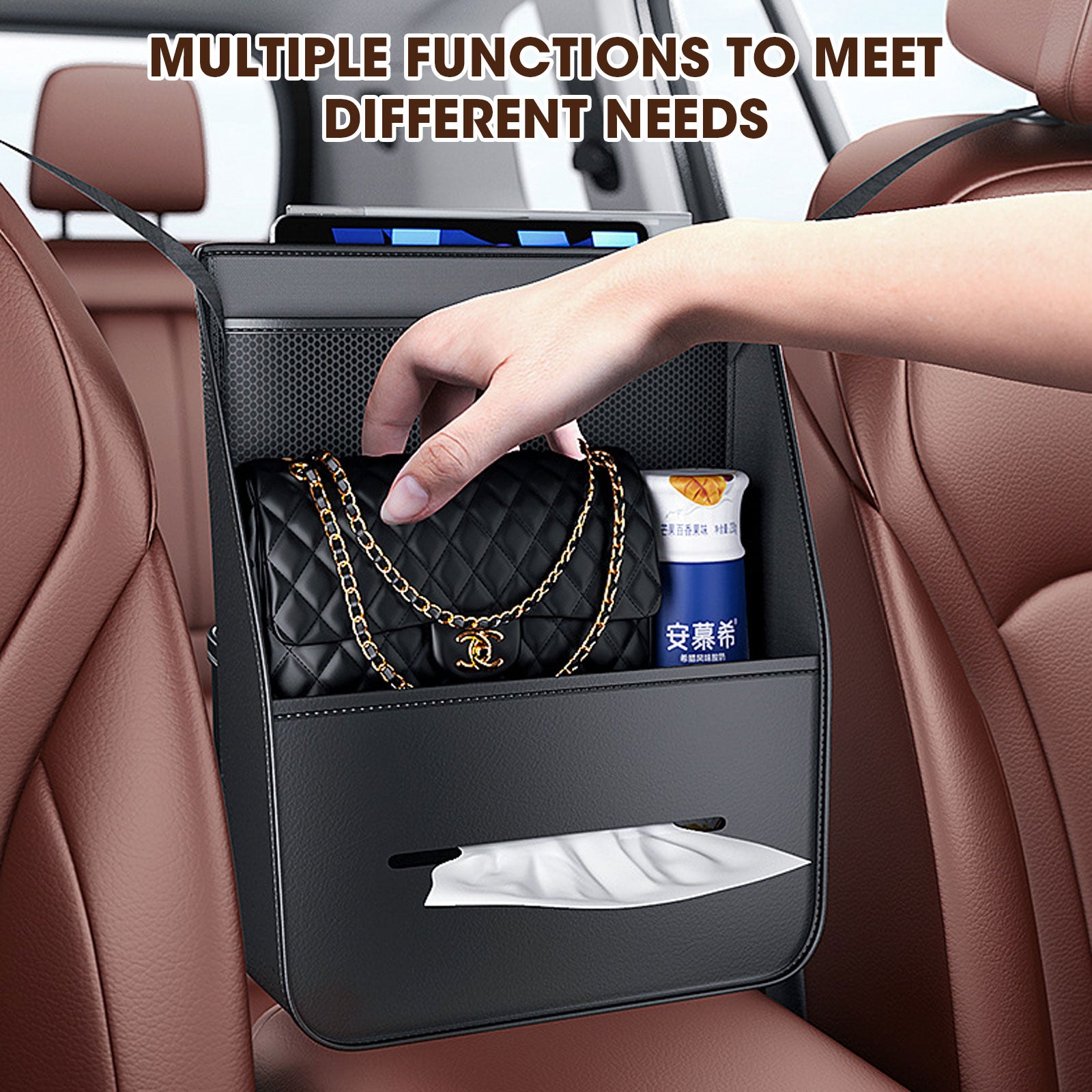 Car Seat Middle Storage Bag - PU Leather Car Armrest Hanging Organizer - Delicate Leather