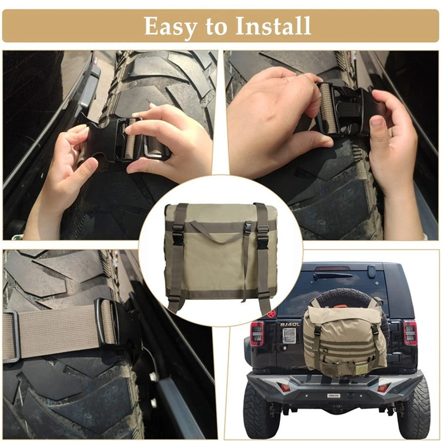 Black Khaki Large Capacity Outdoors Spare Tire Tool Storage Bag Trash Bag SUV Trunk Organizer for Off-Road Recovery Gear - Delicate Leather