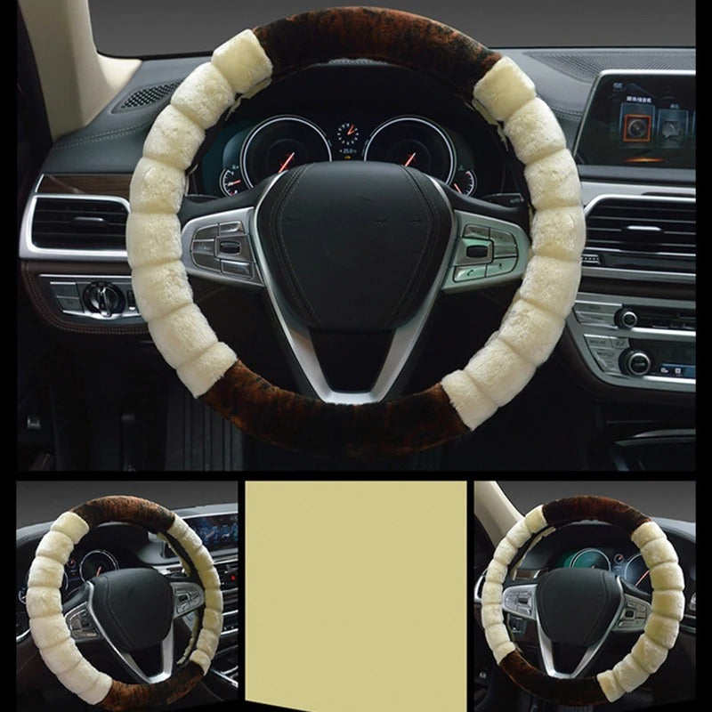 Fluffy Plush Car Steering Wheel Cover – Soft Anti-Slip Universal Fit for Winter Comfort and Car Interior Decoration - Delicate Leather
