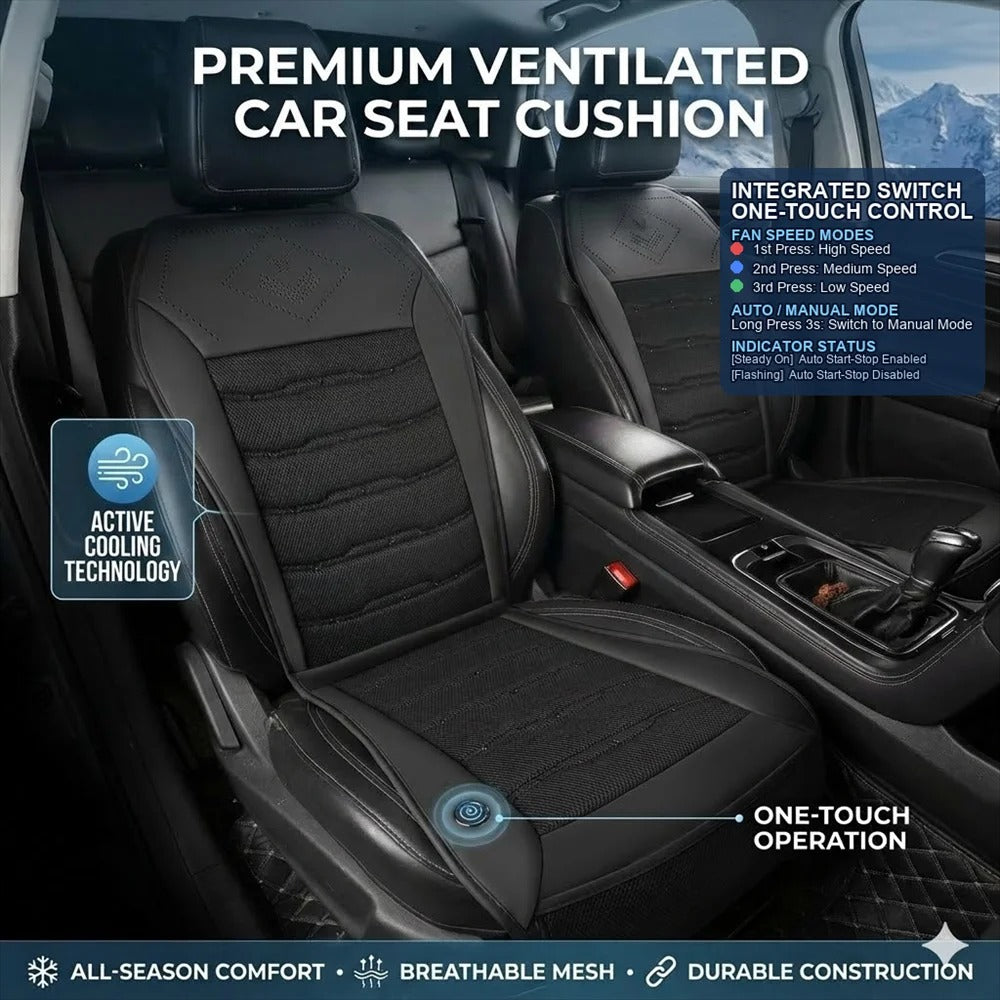 12V Ventilated Car Seat Cushion – Smart Auto Start/Stop Cooling Seat Cover - Delicate Leather